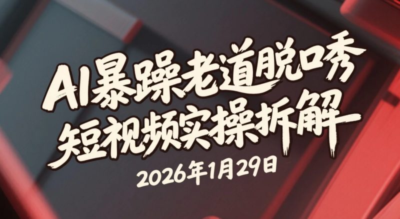 【2026.01.29】AI暴躁老道脱口秀短视频实操拆解：从文案生成到起号变现路径解析-老高项目网