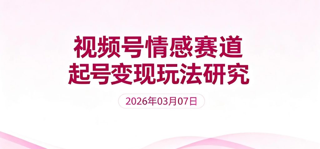 【2026.03.07】视频号情感赛道起号思路拆解与变现玩法研究-老高项目网
