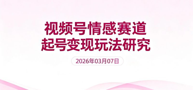 【2026.03.07】视频号情感赛道起号思路拆解与变现玩法研究-老高项目网