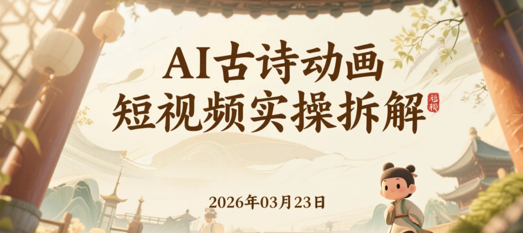 【2026.03.23】AI古诗动画短视频实操拆解，83条作品涨粉74万的内容制作与变现思路-老高项目网