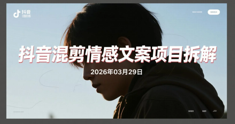 【2026.03.29】抖音混剪情感文案项目拆解:10分钟出片思路与精选流量玩法-老高项目网