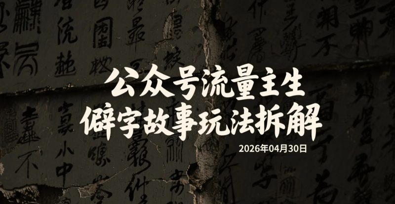 【2026.04.30】公众号流量主生僻字故事玩法拆解，低门槛内容批量生产与变现思路-老高项目网