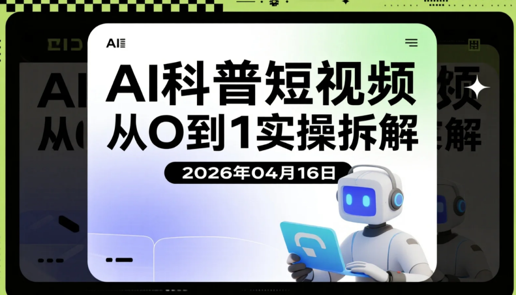 【2026.04.16】AI科普短视频从0到1实操拆解：软件配置、音色克隆与内容制作全流程-老高项目网