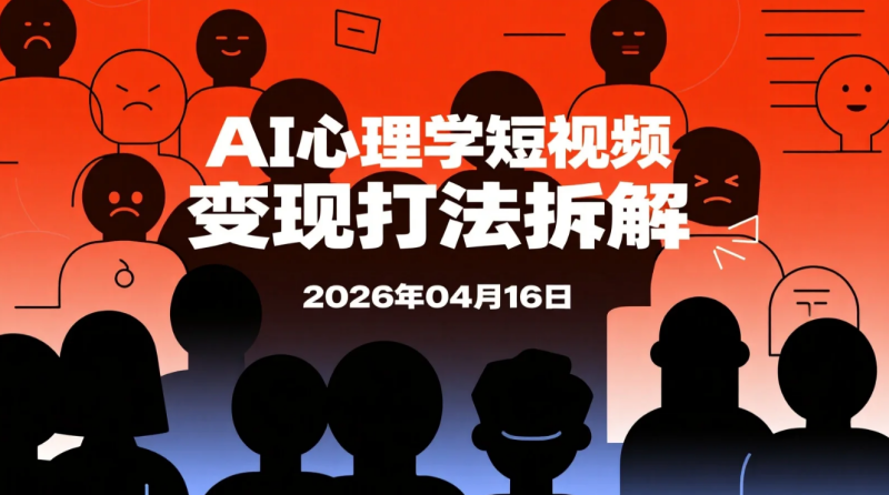【2026.04.16】AI心理学短视频变现打法拆解：双账号增长案例，覆盖精选分成与商单路径-老高项目网