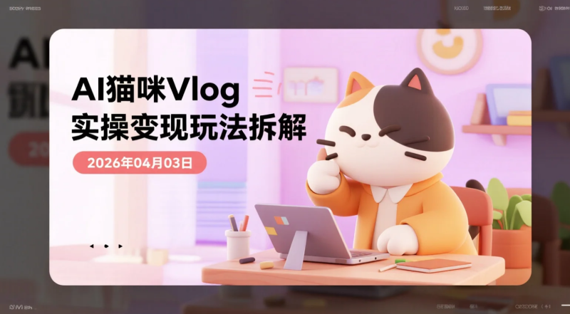 【2026.04.03】AI猫咪Vlog实操变现玩法拆解，三天佣金破八千案例解析-老高项目网