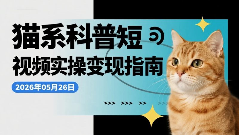 【2026.05.26】猫系科普短视频实操变现指南,剪映三大神技助你从零到月入过万-老高项目网