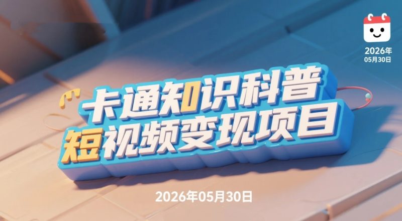 【2026.05.30】卡通知识科普短视频变现项目｜从零学习卡通内容制作与平台收益玩法-老高项目网