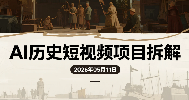 【2026.05.11】AI历史短视频项目拆解：冷门内容玩法实操，适合新手的历史赛道变现思路-老高项目网