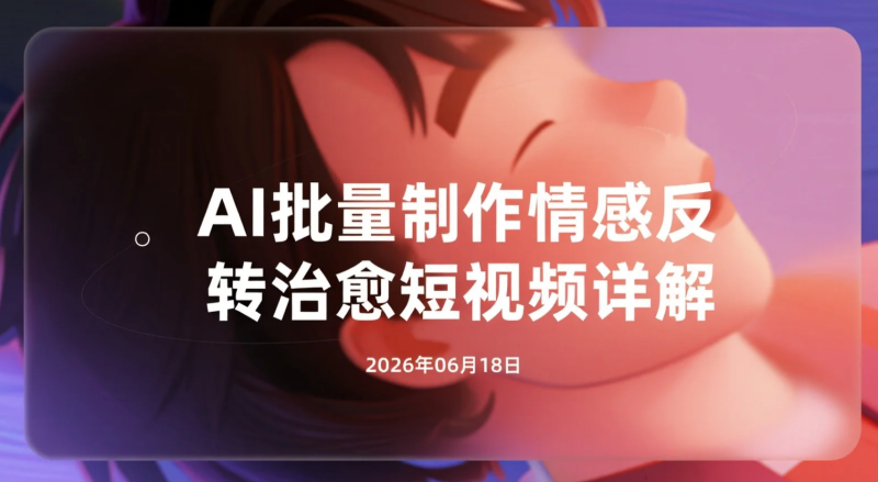 【2026.06.18】AI批量制作情感反转治愈短视频详解，零基础上手内容创作与变现实操-老高项目网
