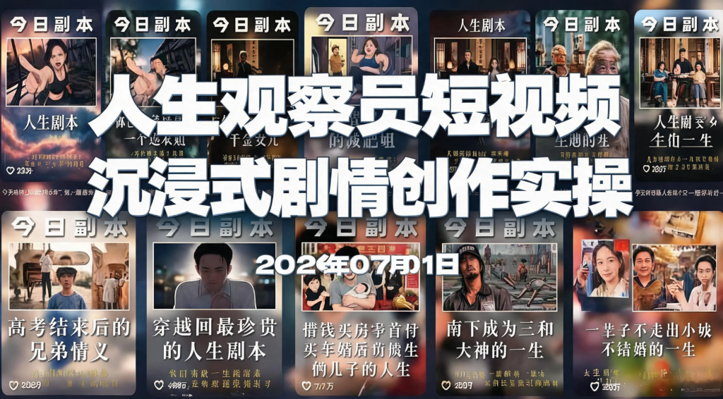【2026.07.01】人生观察员短视频沉浸式剧情创作实操：打造高流量内容与广告变现-老高项目网