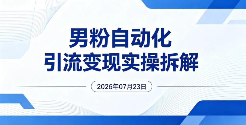 【2026.07.23】男粉自动化引流变现实操拆解，低成本被动吸粉实操研究-老高项目网